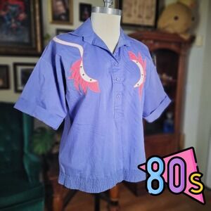 Vintage 80s PARK PLACE FASHIONS Womens Purple Casual ButtonUp Shirt - Small